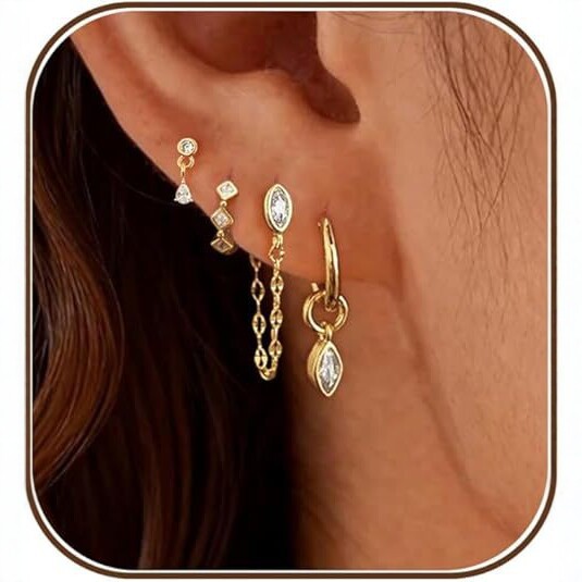 (Cross-border trading), set, copper earrings with zircon, golden color, micro incrustation, high-quality style, light luxury style