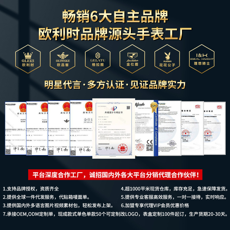 Oulishi marca reloj de fábrica al por mayor de comercio exterior transfronterizo Venta caliente Amazon reloj de los hombres reloj