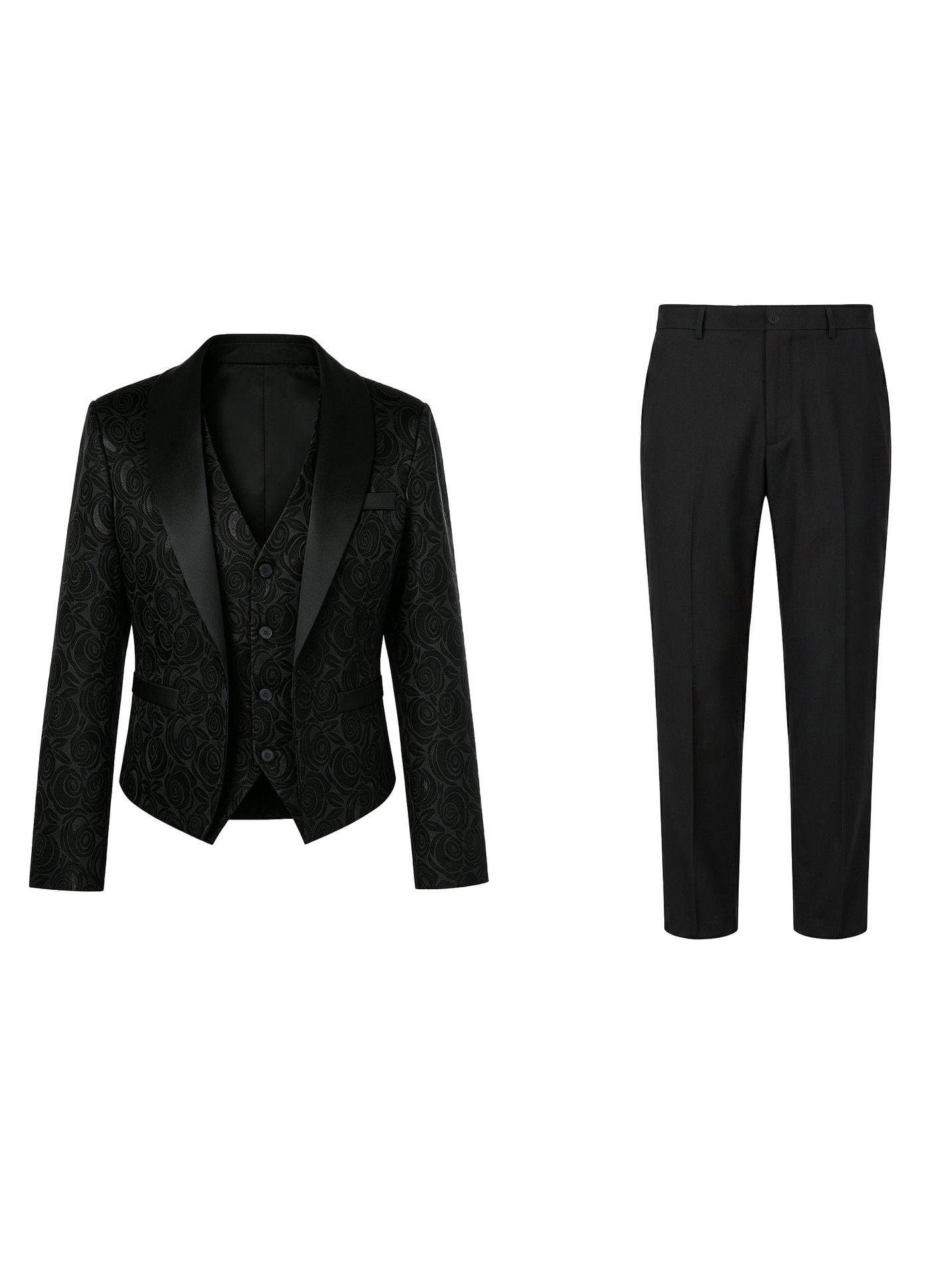 Abito da uomo tre pezzi per cerimonia con giacca e gilet jacquard_voghion.com