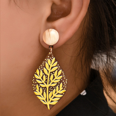 DH Europe and America Cross border Selling fashion Simplicity leaf Auricular needling Earrings Youth on vacation Travel? printing Earrings