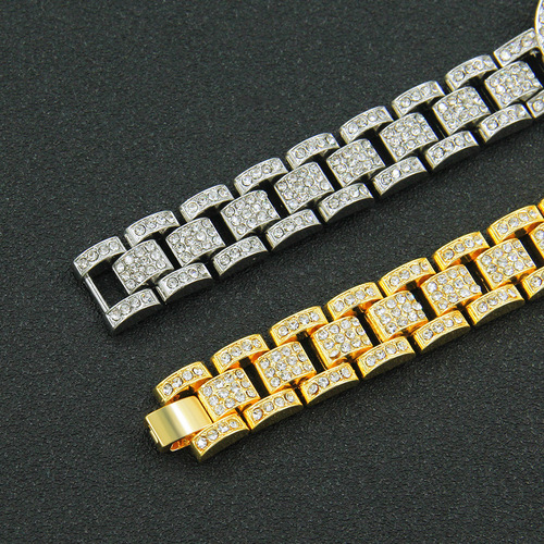 European and American-style hip-hop rotating cross watch chain bracelet, men's bold full-diamond cuff.