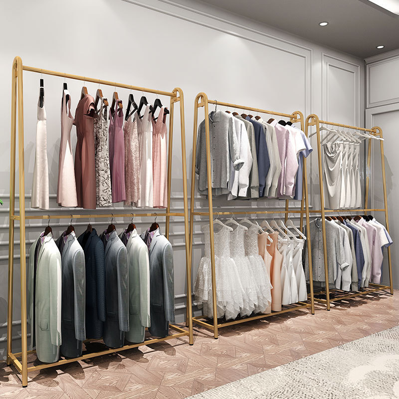 Floor-to-Floor Golden Wedding Dress Display Shelf Iron Clothing Store Hanger Double-Layer Women's Clothing Store Suit Shelf Floor-to-Floor Golden Wedding Dress Display Shelf Iron Clothing Store Hanger Double-Layer Women's Clothing Store Suit Shelf