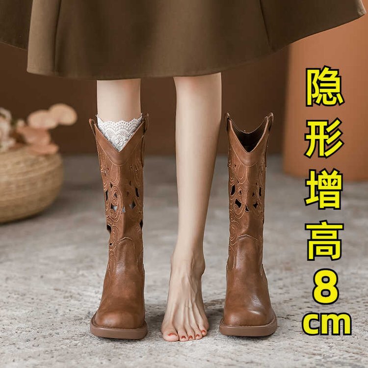 Xinjiang Travel Brown Retro Boots for Women 2025 Autum New Versatile Inner Mongolia Cut Out Casual Boots for Women Trendy