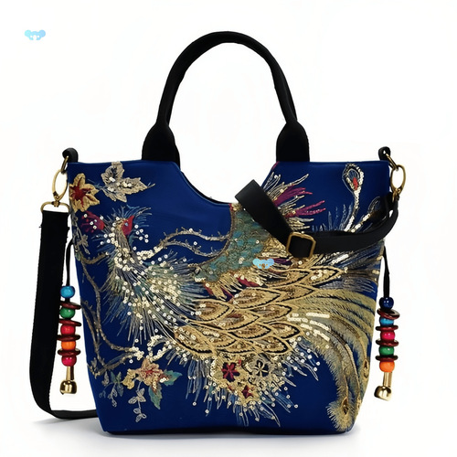 Women's Ethnic Style Crossbody Satchel Bag with Peacock Cross-border