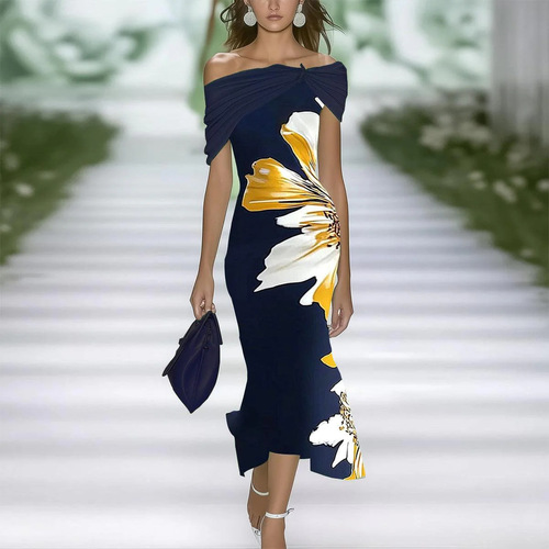2025 European and American Independent Online Store: SHEIN Elegant Print Long Dress for Office, Parties, and Vacation Looks
