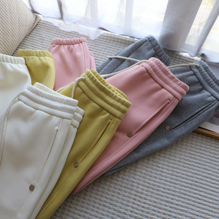 [Bizheng] 2023 winter clothing new Korean women's fashion lace elastic waist loose fleece-lined pants 9524