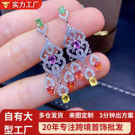 工厂批发爆款天然彩蓝宝耳钉S925银镶嵌主石3*5热销欧美一件代发