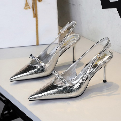 7317-A6 Western-style elegant pointed-toe high heels with delicate butterfly bows, backless and strap detail, sexy women's shoes