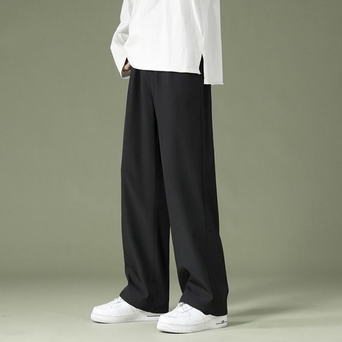 Summer thin ice silk work pants for men, straight-leg pants, loose nine-hole pants, student solid-color wide-leg casual pants