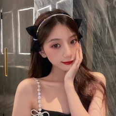 韓國東大門發箍水鑽黑色雙側邊蝴蝶結chic風淑女氣質髮飾網紅頭箍