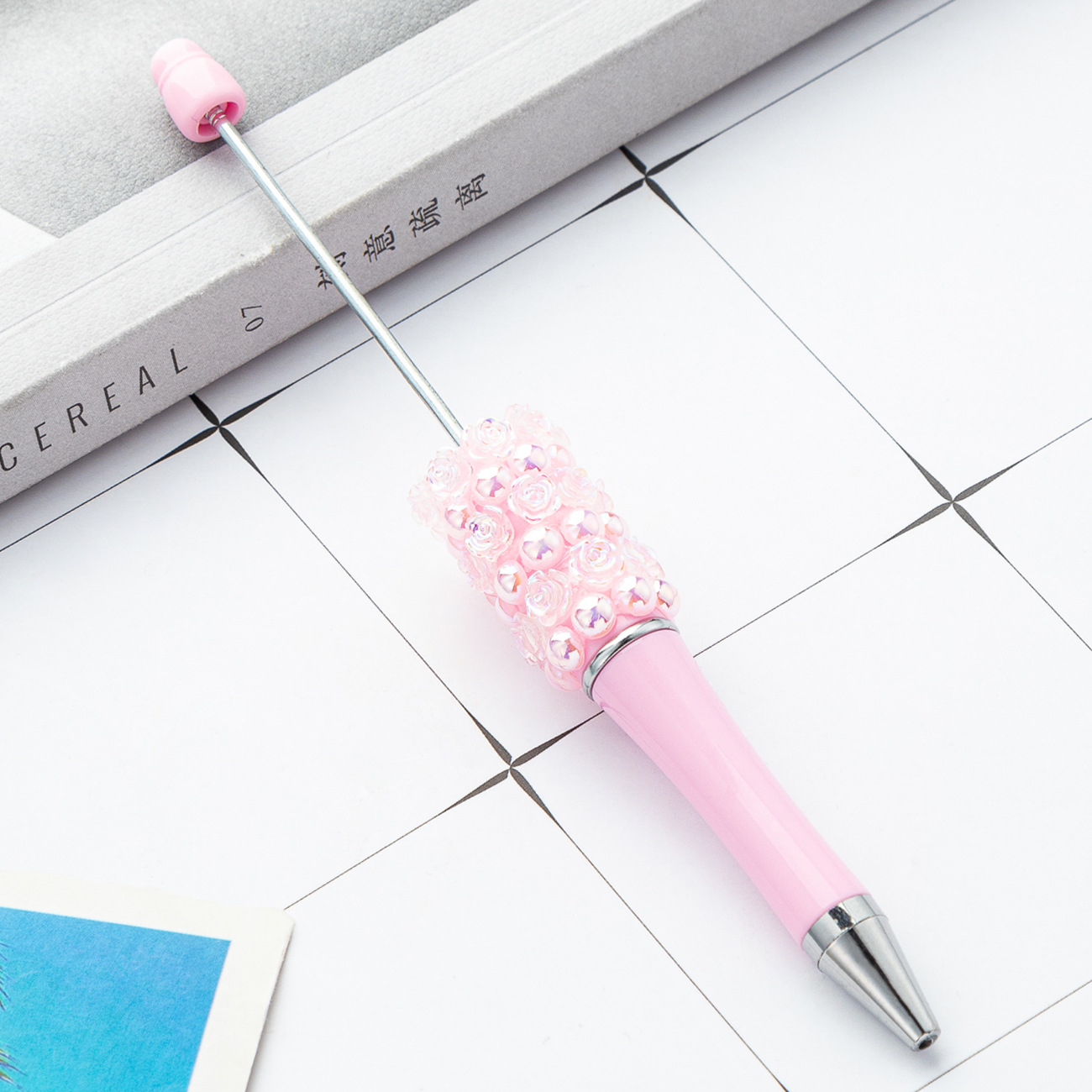 Nueva rosa diy bolígrafo de cuentas de flor creativo pegado a mano bolígrafo de cuentas multicolor bolígrafo de regalo publicitario