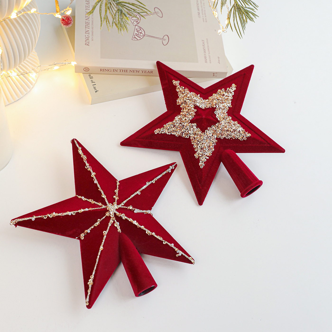 Nuevos productos transfronterizos árbol de Navidad estrella en polvo de oro de alta calidad estrella de pentacos estereoscópica estrella de decoración de Navidad