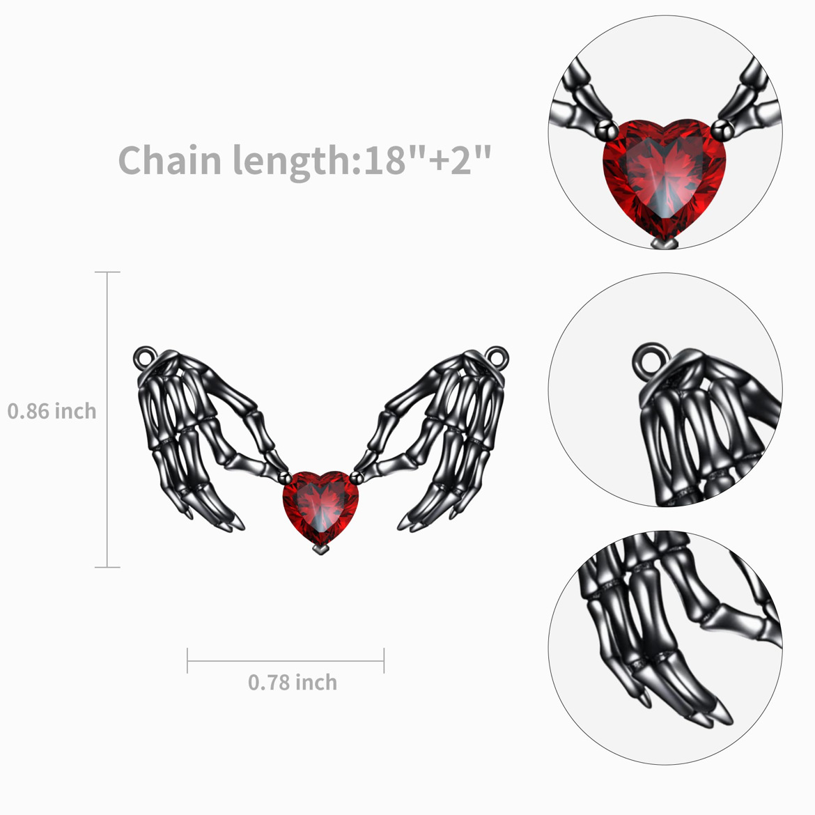 Collana con pendente a forma di mano di scheletro cuore gothic_voghion.com