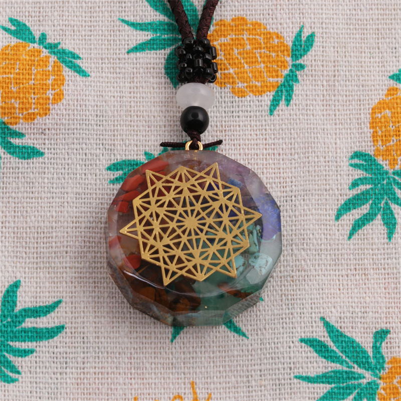 creative seven chakra round gravel crystal transfer energy pendant necklace wholesale