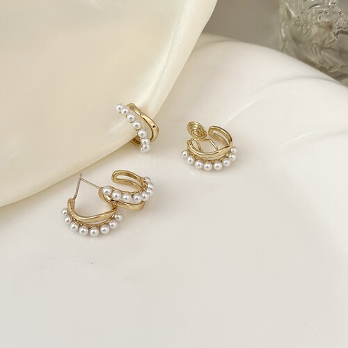 Simple and high-end commuting versatile pearl C-ring non-pierced earrings mosquito coil ear clip earrings