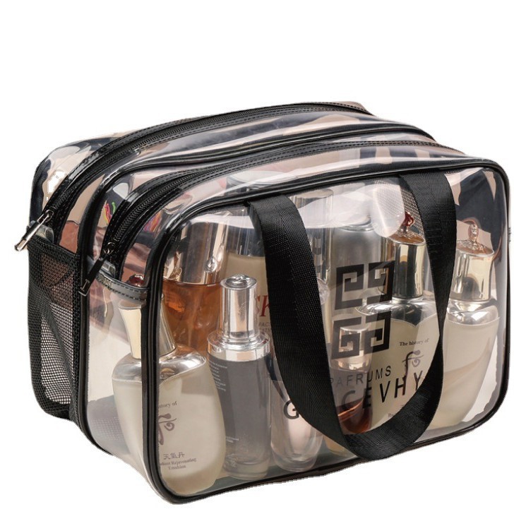 Bolsa de natación transparente de PVC de doble capa con separación húmeda/seca, bolsa de aseo portátil, gruesa, gran capacidad, impermeable para cosméticos
