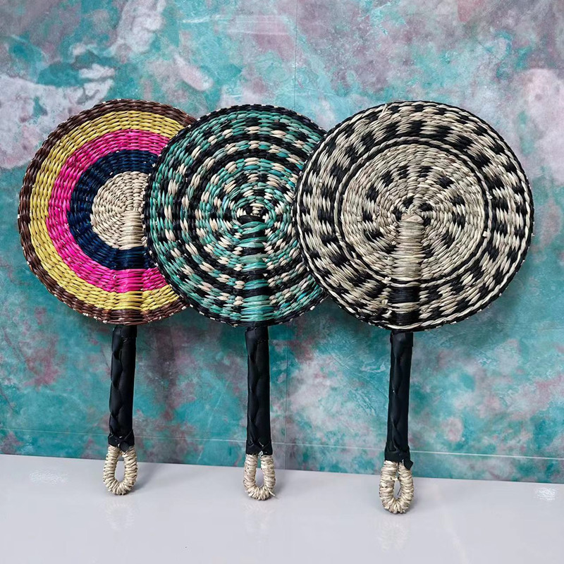 Vietnamese Seagrass Woven Straw Fan African Element Wall Decoration Daily Hand-Cranked Cattail Fan Wall Fan Round Fan