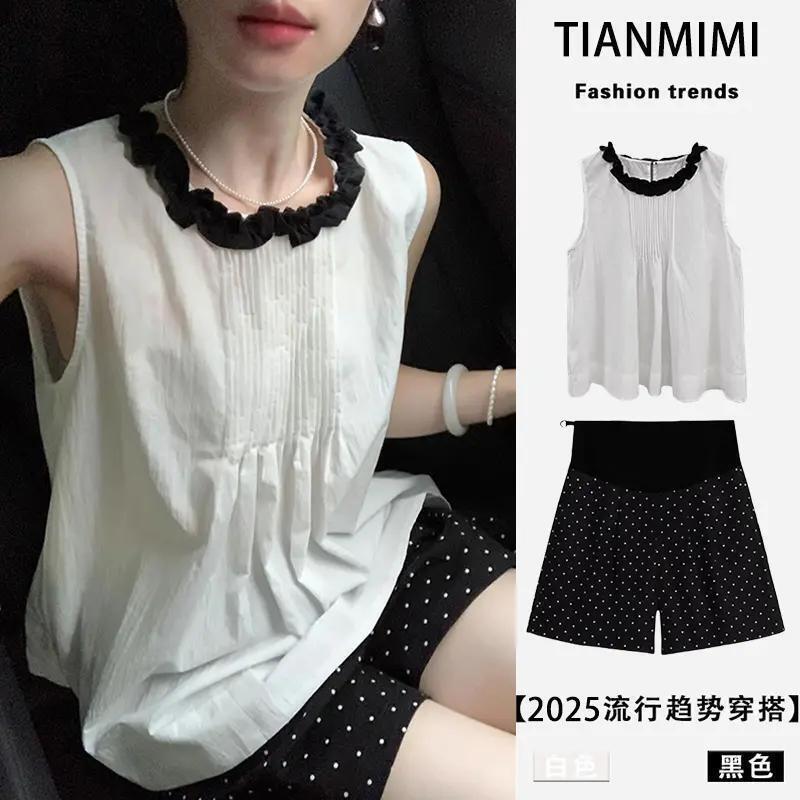 2026 New Trendy Maternity Summer Hot-Selling Color-Blocking Fashion Loose Short-Sleeve Polka Dot Shorts Casual Set for Women
