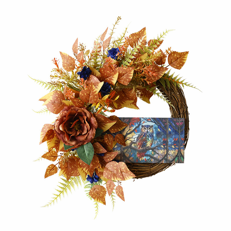 Guirnaldas de Halloween búho placa de madera simulación calabaza guirnaldas de arce puerta colgando guirnaldas de decoración de calabaza festival de cosecha