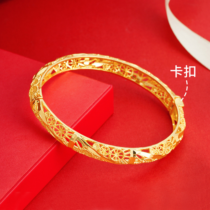 Hueco cloisonne pulsera Vietnam oro hombres y mujeres hebilla pulsera estilo chino imitación oro no desvanecimiento fábrica suministro al por mayor