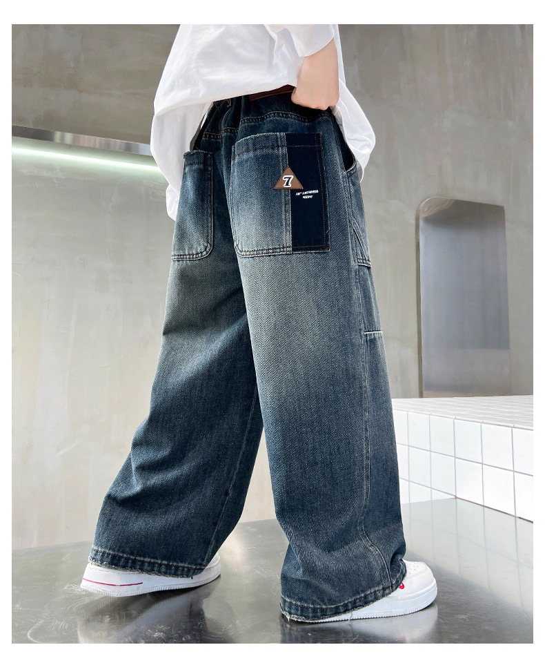 Casual denim broek voor jongens wijd model modieuze stijl_voghion.com