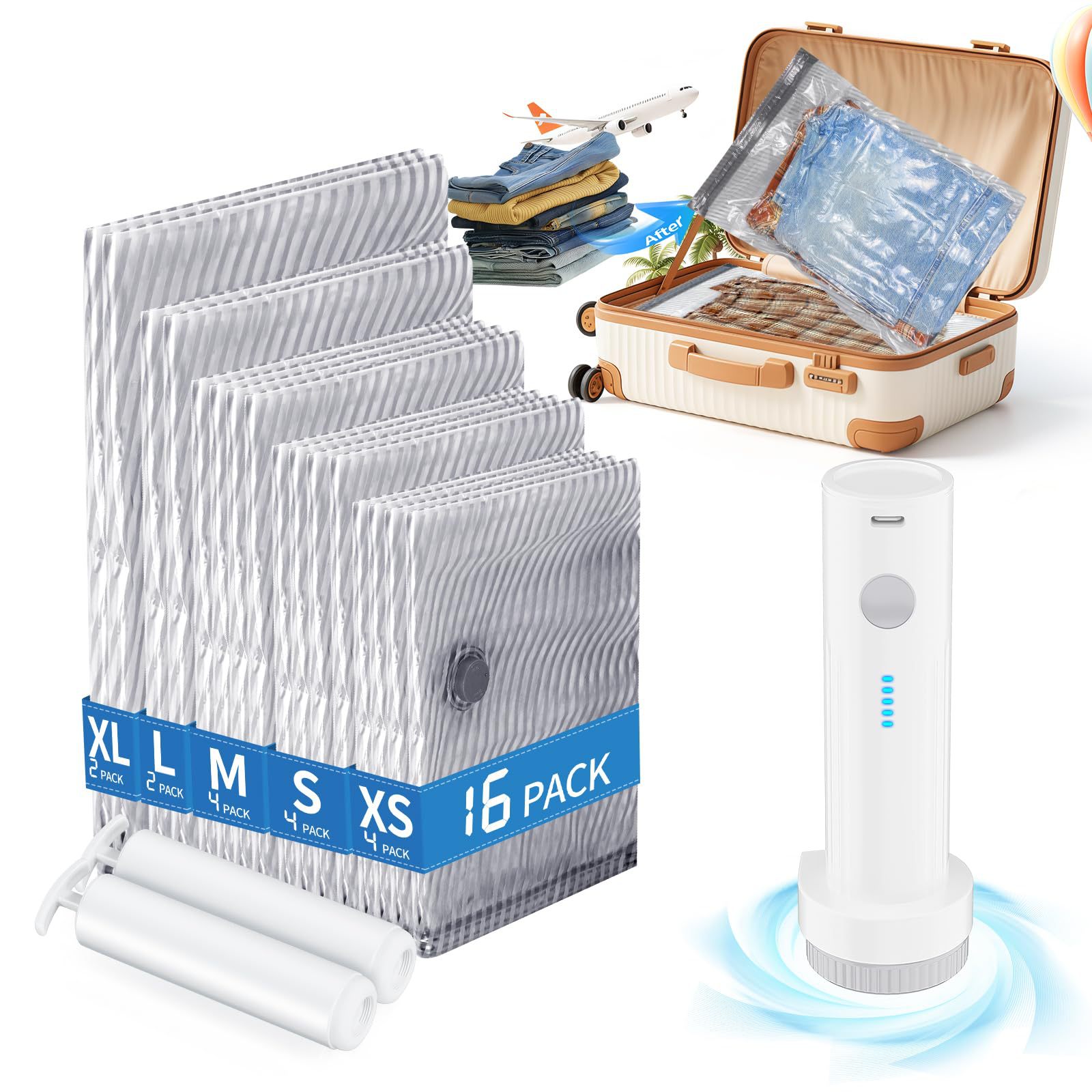 跨境亚马逊旅行真空压缩收纳袋衣服衣物羽绒服行李箱专用重复使用