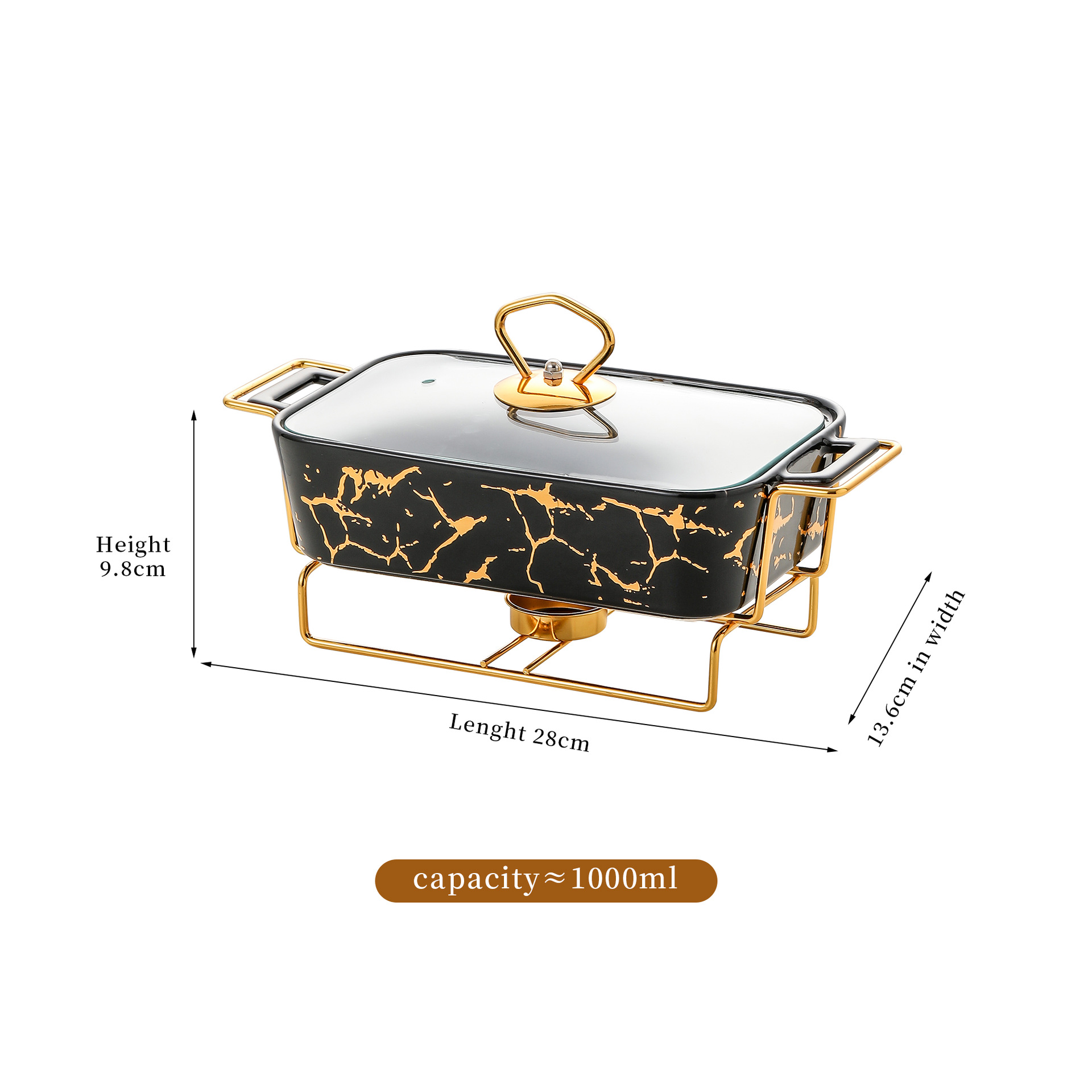 Cerámica de mármol de doble oreja blanco y negro bandeja de horno de horno rectangular para hoteles y restaurantes nórdicos con cubierta de platos