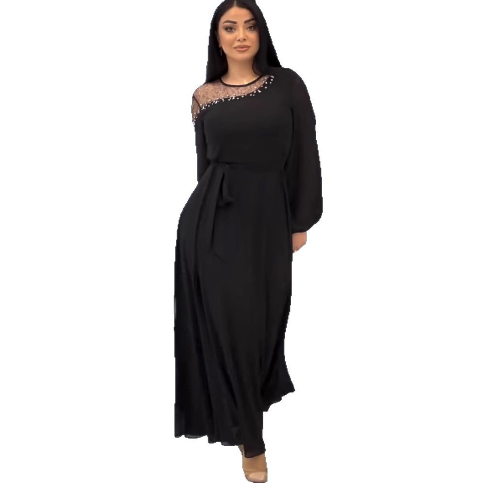 2025 Spring New Cross-Border Embroidered Middle Eastern Turkish Arab Dubai Muslim Women's Fashion Dress_ecoleips.com
