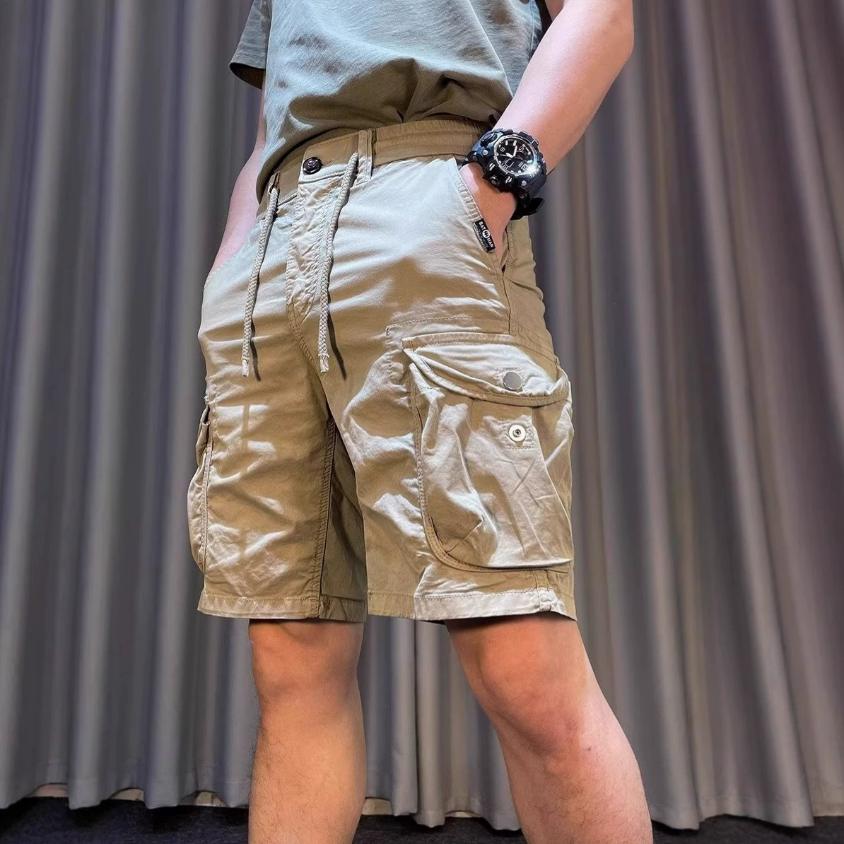 Американские простые рабочие шорты цвета хаки, мужские летние модные новые свободные повседневные брюки большого размера с пятью точками