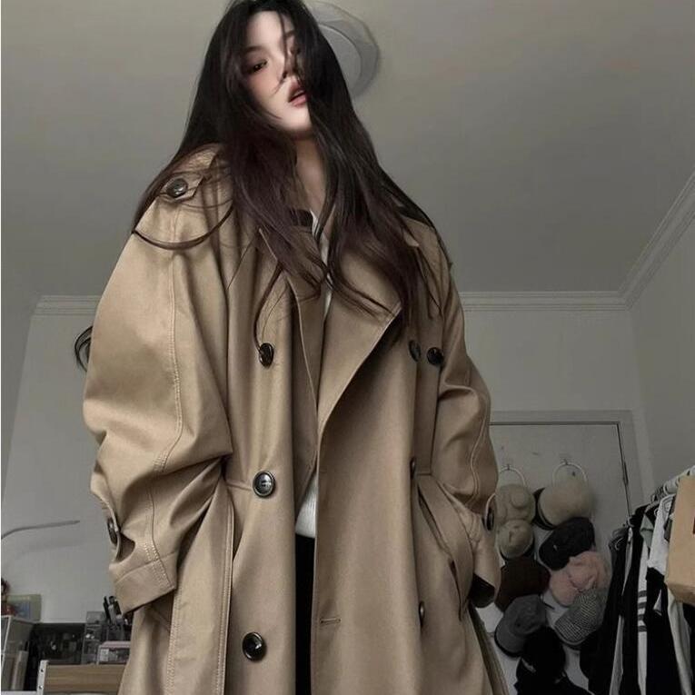 2026 Mid-Length Casual British Style Trench Coat for Spring and Autumn with a Turn-Down Collar, Stand-Up Collar, and Belt for Tall Individuals