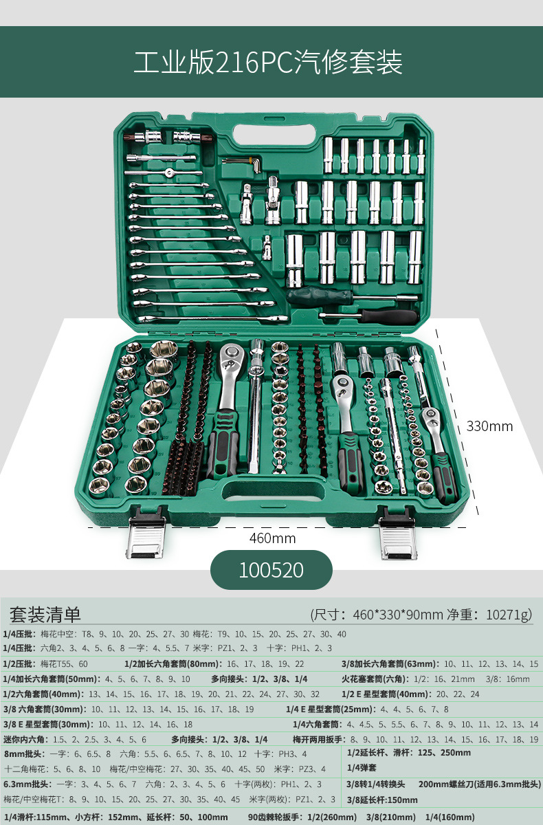 100520 industrial version 90 teeth 216-piece set