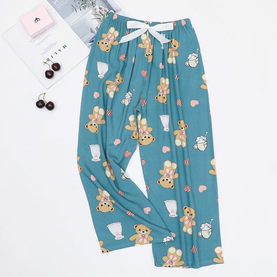 Cotton Silk Pajama Pants Women's Summer New Loose Large Size Fashionable Home Pants Simple Casual Printed Outer Wearing Pants