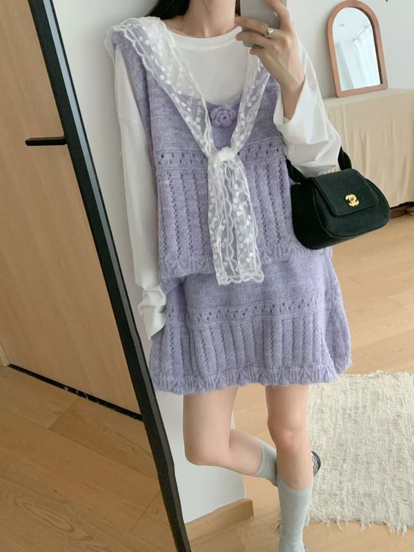 甜美温柔风针织马甲毛线半身裙两件套2025秋冬新款软糯毛衣套装女|undefined