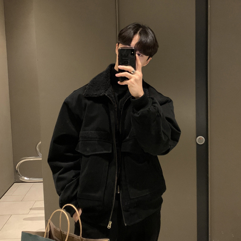 Asmu秋冬厚手男性ジャケットカジュアル韓国版レトロなごろつきのハンサムなカシミヤの毛の襟の短いコート