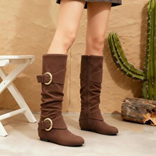 F 75236 Fashion Boots Buckle Pleated High Heels ����߸�Ůѥ