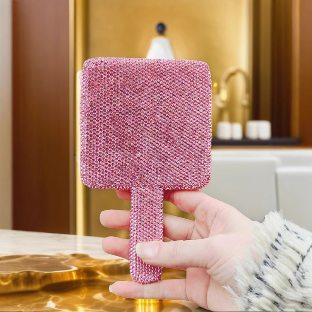 El fabricante suministra espejo de mano de diamante ABS, espejo de mango de arcilla de belleza de alta gama a la moda, suministros de Amazon, espejo cosmético