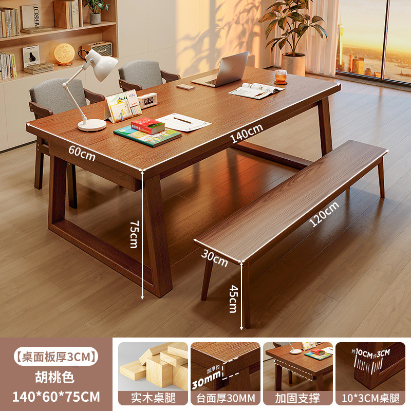 Salón de estar escritorio largo para la sala de estar escritorio de escritorio escritorio de madera maciza escritorio de computadora para estudiar doble mesa larga