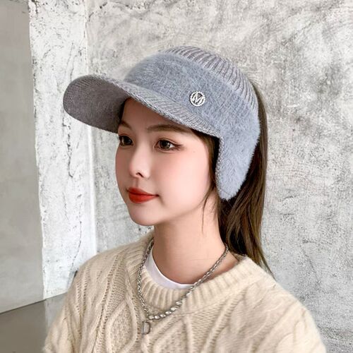 Beanie women's autumn and winter open-top thick ear protection warm duck billed hat Korean style versatile outdoor cold-proof knitted wool hat trendy