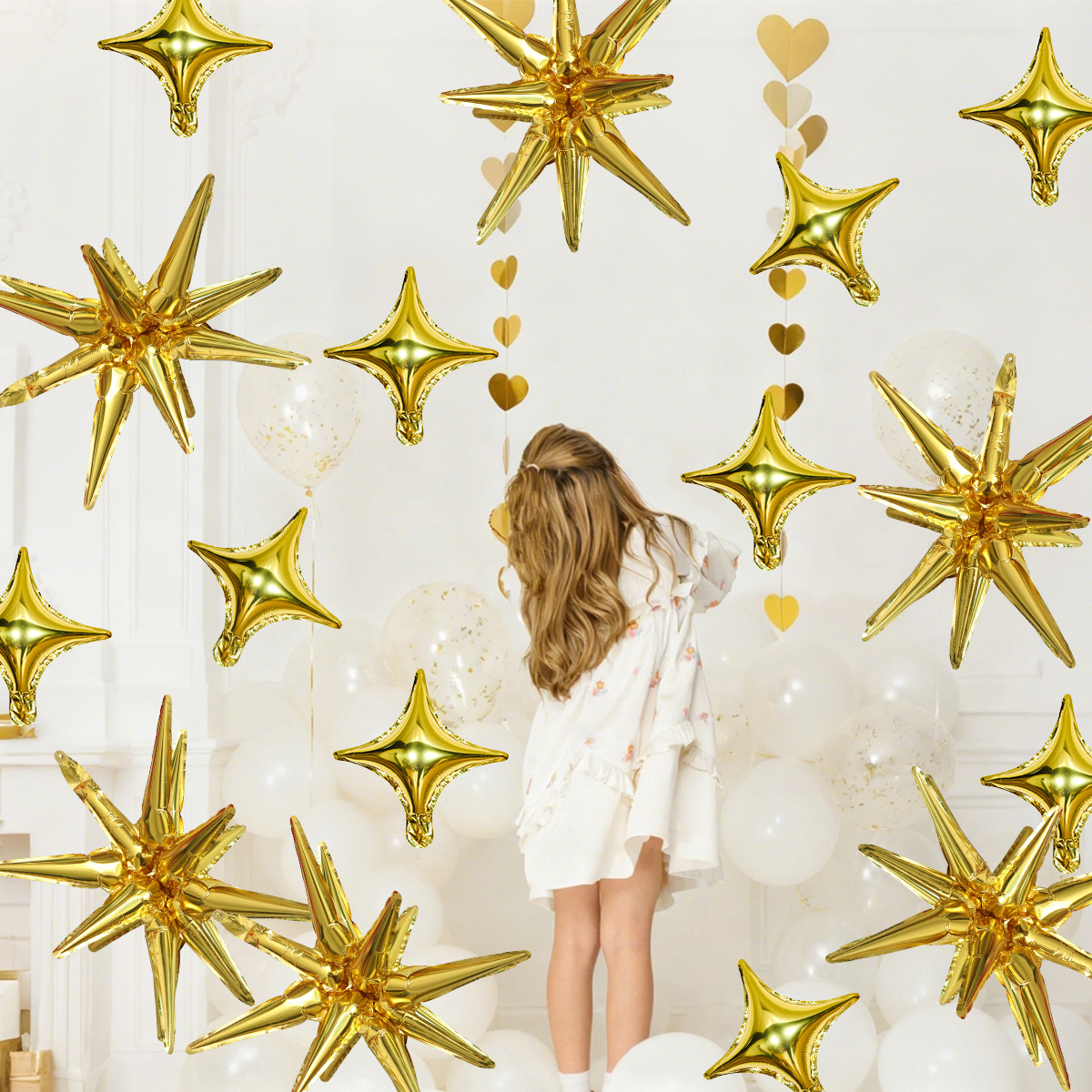 Cross-Border 22-Inch 4D One-Piece Explosive Star Aluminum Film Balloon 16-Piece Set Birthday Party Supplies Four-Pointed Star Decoration Arrangement