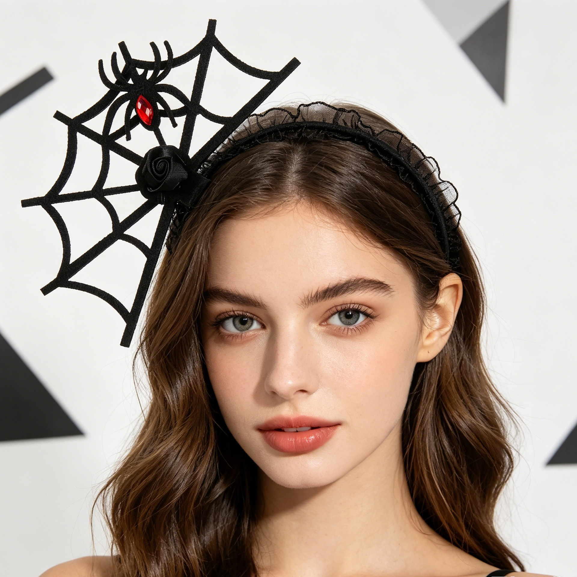 Halloween tela de araña tema de cabello negro tela de araña cabello vestido espectáculo calabaza cabello gato negro