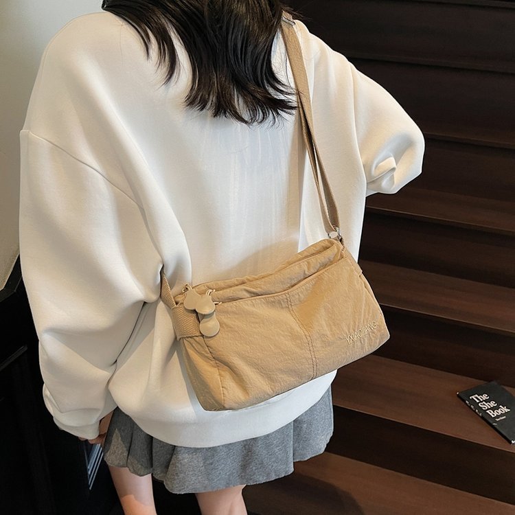 无性别风户外运动风大容量尼龙单肩斜挎包新款绑结手提包女休闲纯色托特包|undefined
