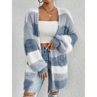 K 62256 Striped Plush Cardigan �l�yë�q�_���羳���Q���l