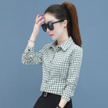 2023年春款洋气时尚衬衫女纯棉格子子衫中年妈妈长袖衬衣秋上衣寸