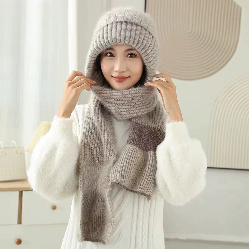 П Keep warm демисезонная вязаная шапка шляпа шарф увеличенная толщина с защитой шеи корейский стиль