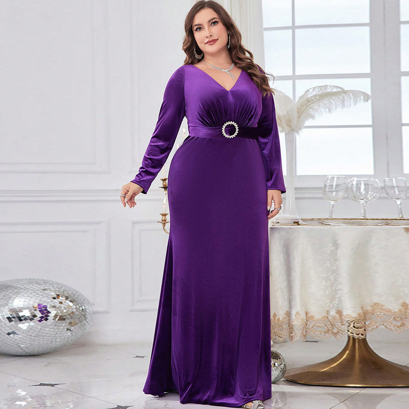 Nuevo vestido de noche Amazon comercio exterior transfronterizo sexy bolsa de chicas calientes V-collar vestido de fiesta de mangas largas