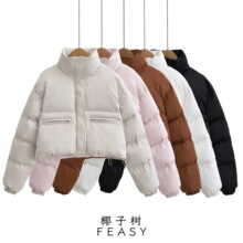 亚马逊跨境外贸欧美女装2024秋冬新款街头时尚短款立领棉服外套