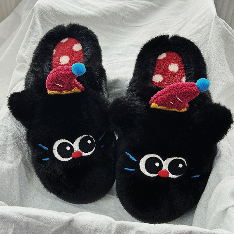 Birthday Little Black Cat Cotton Slippers for Women Winter New Home Dormitory Cotton Shoes Thickeneded and Warm Student Eva Cotton Slippers Winter