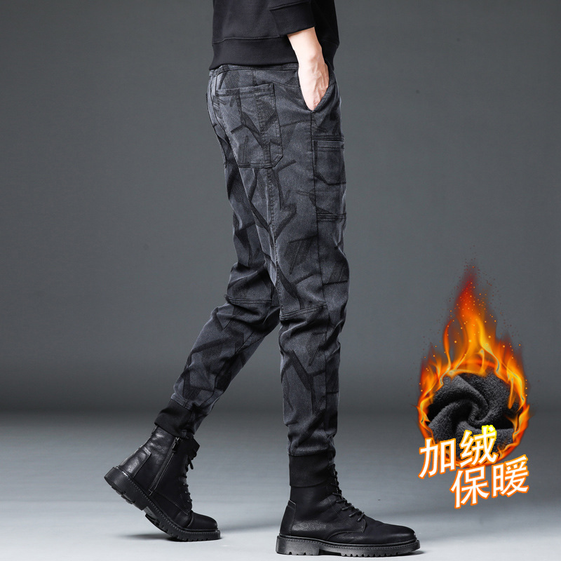 2022 primavera y verano nuevos pantalones casuales de los hombres de seis bolsillos jacquard estiramiento pantalones de mezclilla de camuflaje de los hombres monos de moda