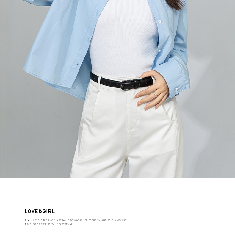 Áo sơ mi polo dài tay nữ kiểu Pháp chất cotton thụng, dáng ngắn mặc ngoài cardigan — Xanh nước muối chi tiết 22