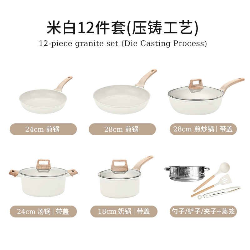 Juego completo de ollas y utensilios de granito transfronterizo, suministros de cocina, olla antiadherente de piedra médica, olla de cocina